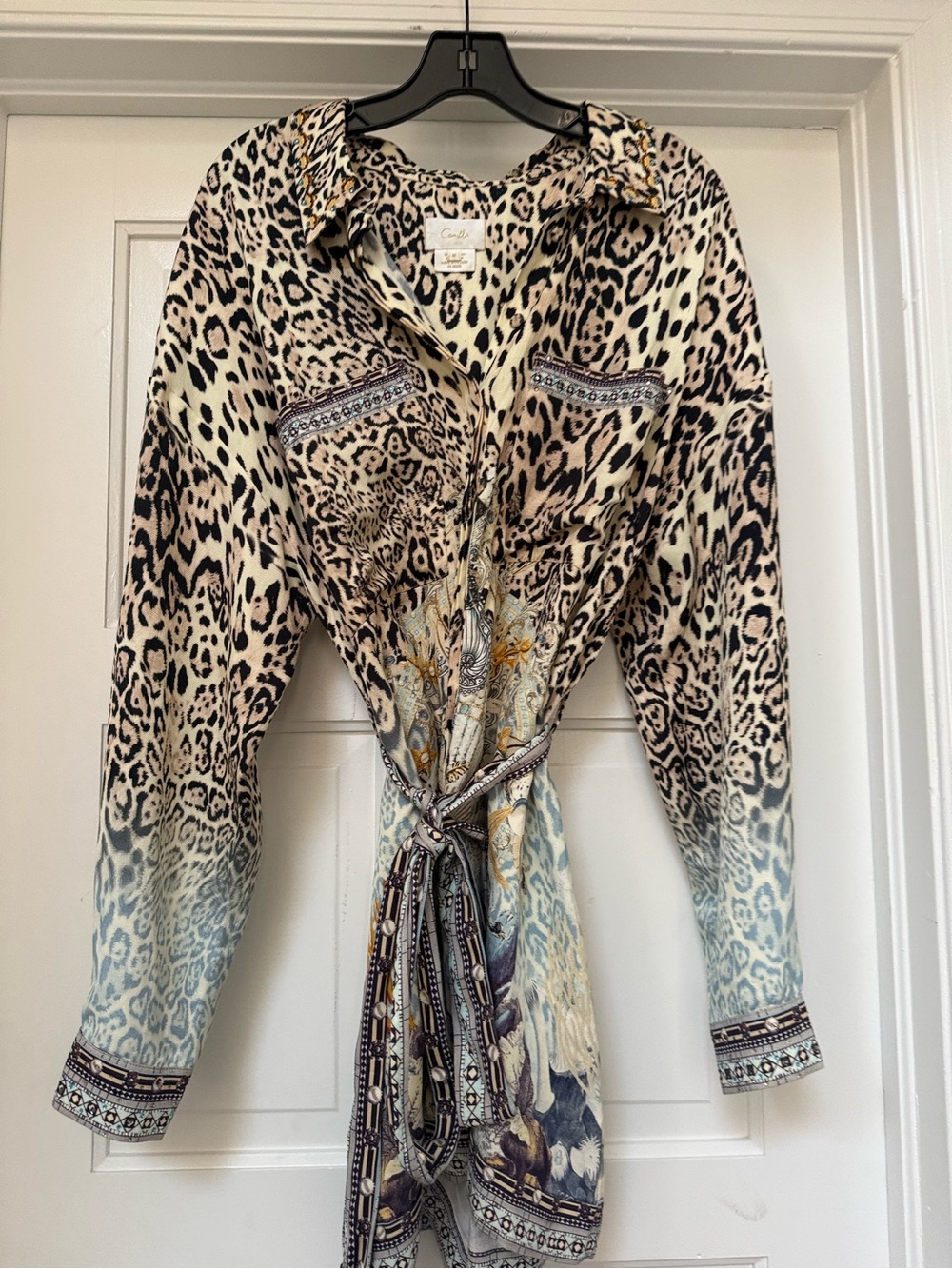 Camilla Leopard-Print Tie-Waist Jumpsuit in Beige and Black